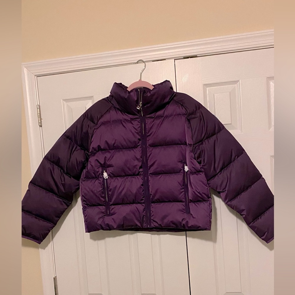 Tory Burch Sport Down Satin Cropped Jacket, Size M, Color - Purple Iris